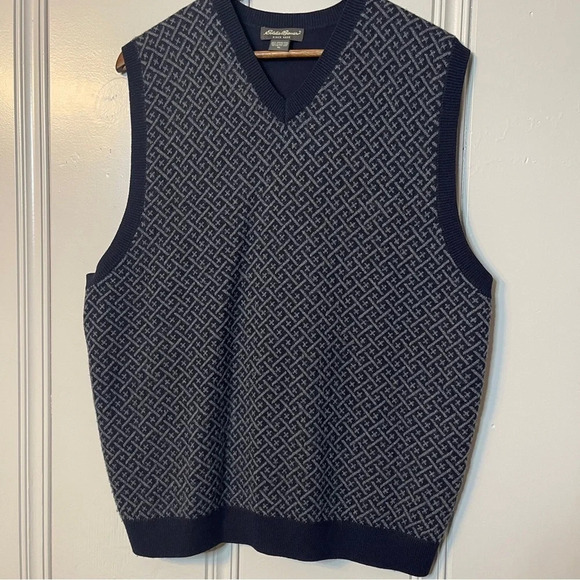 Eddie Bauer 100% Marino Wool‎ Navy Patterned Sweater Vest Size XL - Picture 1 of 8